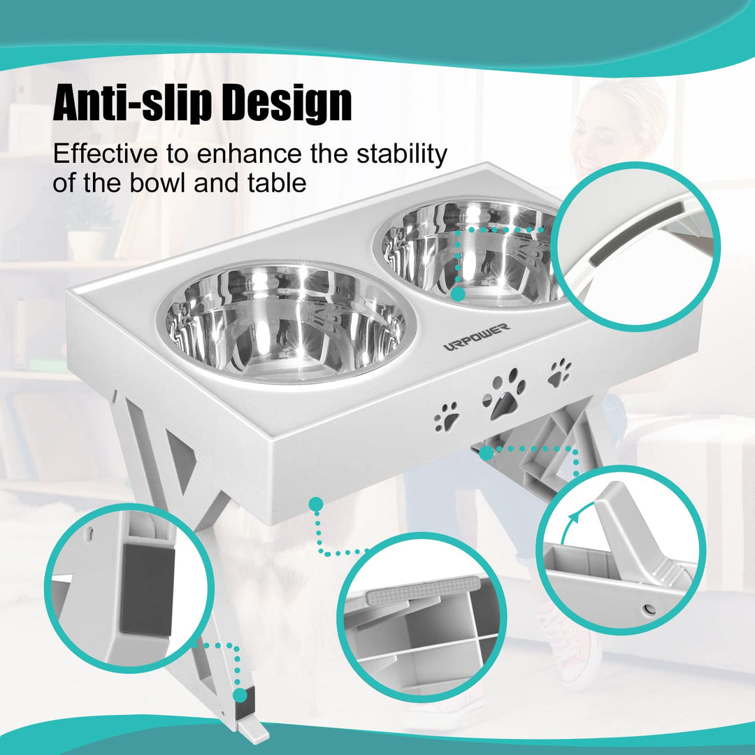 Elevated Dog Bowls Adjustable Raised Dog Bowl with 2 Stainless Steel 1.5L Dog Food Bowls Stand Non-Slip No Spill Dog Dish Adjusts to 3 Heights 2.8”, 8”, 12”for Small Medium Large Dogs and Cats