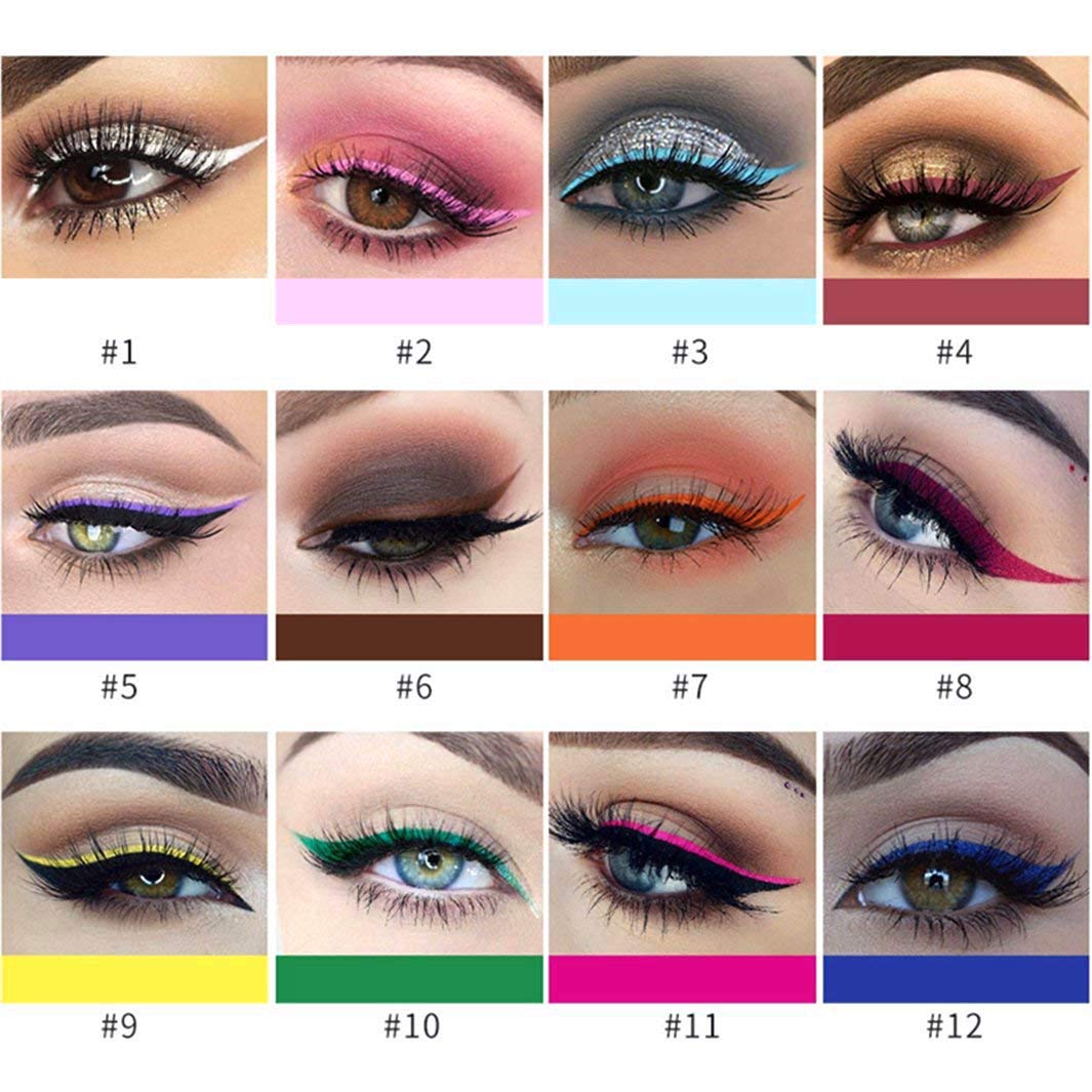 12 Colors Matte Colorful Liquid Eyeliner Set, High Pigmented Color Eyeliner Lasting Waterproof Professional Bright-colored Eyeliner Pen Set -Smudgeproof Makeup Eyeliner Pen