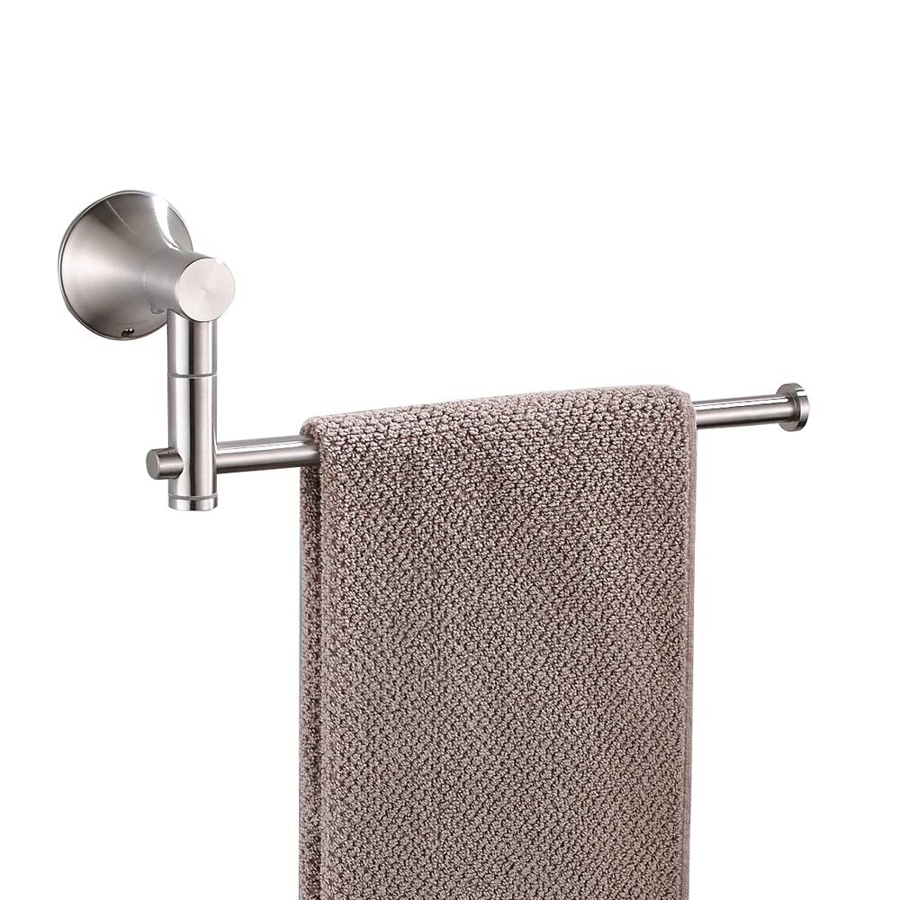 SUS304 Stainless Steel Single Hand Towel Bar 10 Inch with Swing Out Arm, Hotel Style Towel Holder Ring for Bathroom and Kitchen, 360 Degree Rotate, Wall Mounted with Screws, Brushed Nickel Finish