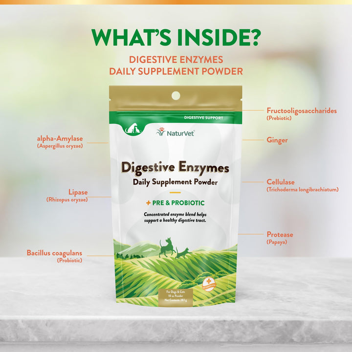 – Digestive Enzymes - Plus Probiotics & Prebiotics – Helps Support Diet Change & A Healthy Digestive Tract – for Dogs & Cats – 10 oz Powder