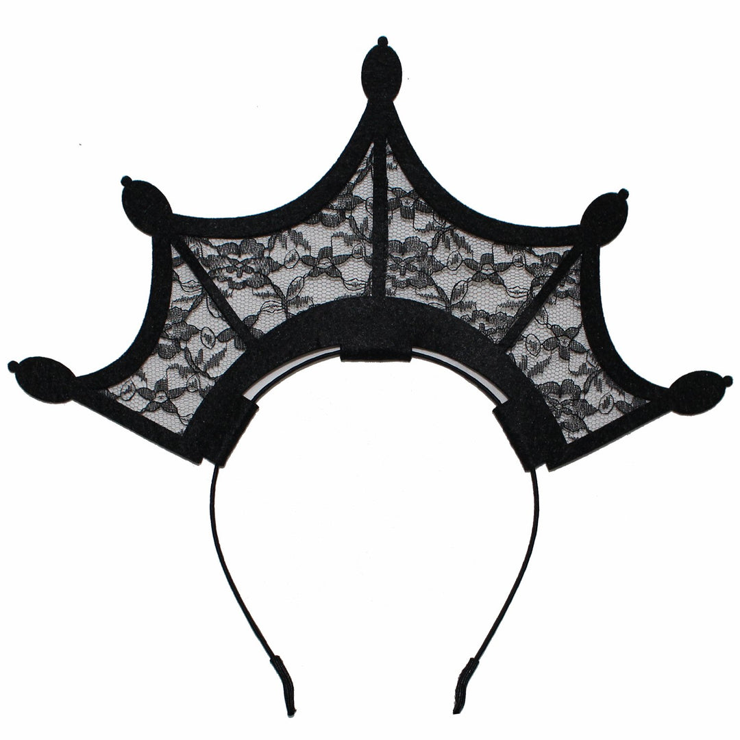 Scala Halloween Fashion Queen Black Lace Headbands Girl Large Tiara Crown Hairbands Headands Woman Cosplay Party Hair Accessories (Black)