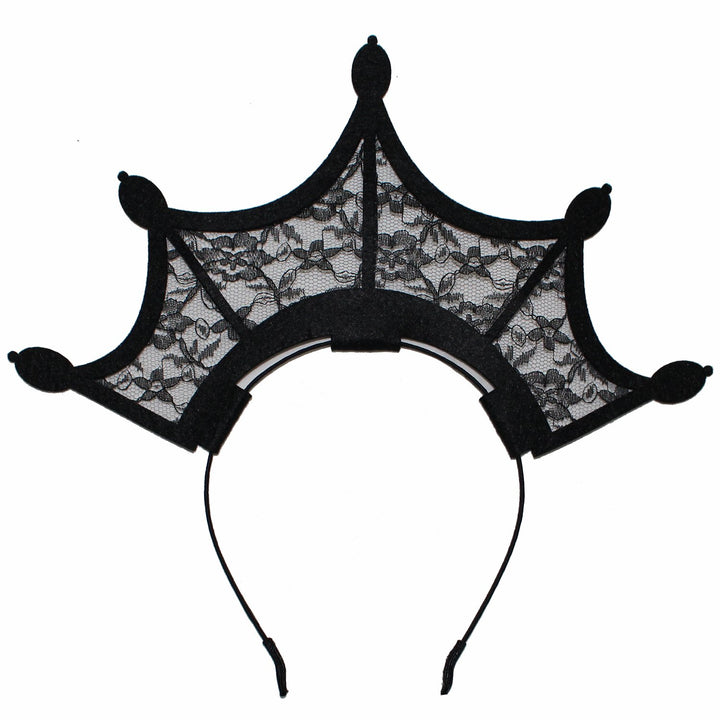 Scala Halloween Fashion Queen Black Lace Headbands Girl Large Tiara Crown Hairbands Headands Woman Cosplay Party Hair Accessories (Black)