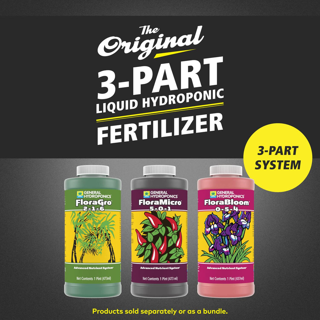 FloraSeries Hydroponic Nutrient Fertilizer System with FloraMicro, FloraBloom and FloraGro, 1 pt.