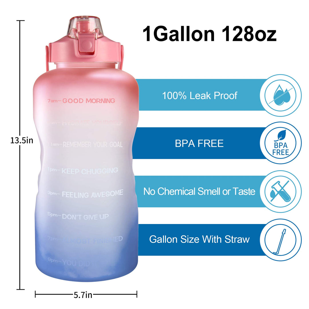 128oz Leak-Proof Gallon Water Bottle with Removable Straw & Handle, BPA Free Drinking Large Water Jug for Fitness, Camping Sports Workouts Gym and Outdoor Activity (Pink/Green Gradient)