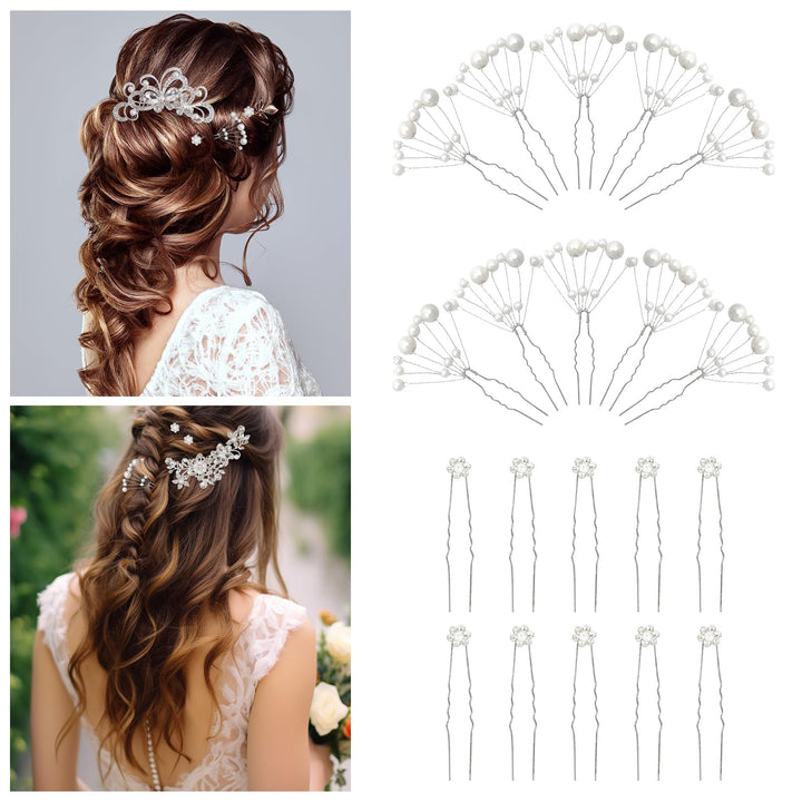 REVEW Set of 23pcs Bridal Hair Comb Wedding Hair Side Combs Bridal Head Pin Headpiece Crystal Pearls Flower Bride Bridesmaid
