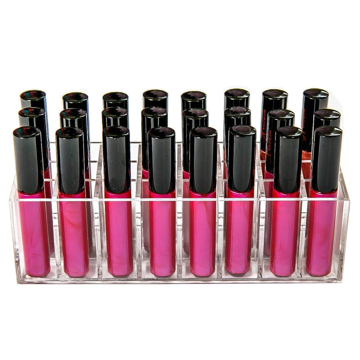 Acrylic Lip Gloss Holder Organizer, Lipstick Holder, 24 Slots Makeup Lip Gloss Lipstick Brushes Storage Display Case