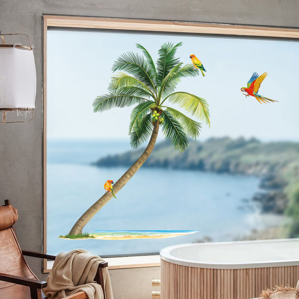 Palm Tree Wall Stickers Tropical Plants Birds Peel and Stick Wall Art Decals for Living Room Bedroom TV Wall (H:46 Inches)