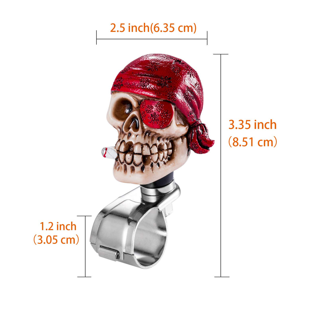Pirate Skull Steering Wheel Suicide Knob Driving Booster Spinner Turning Assist Grip Handle Fit Most Cars Trucks Boats, Red