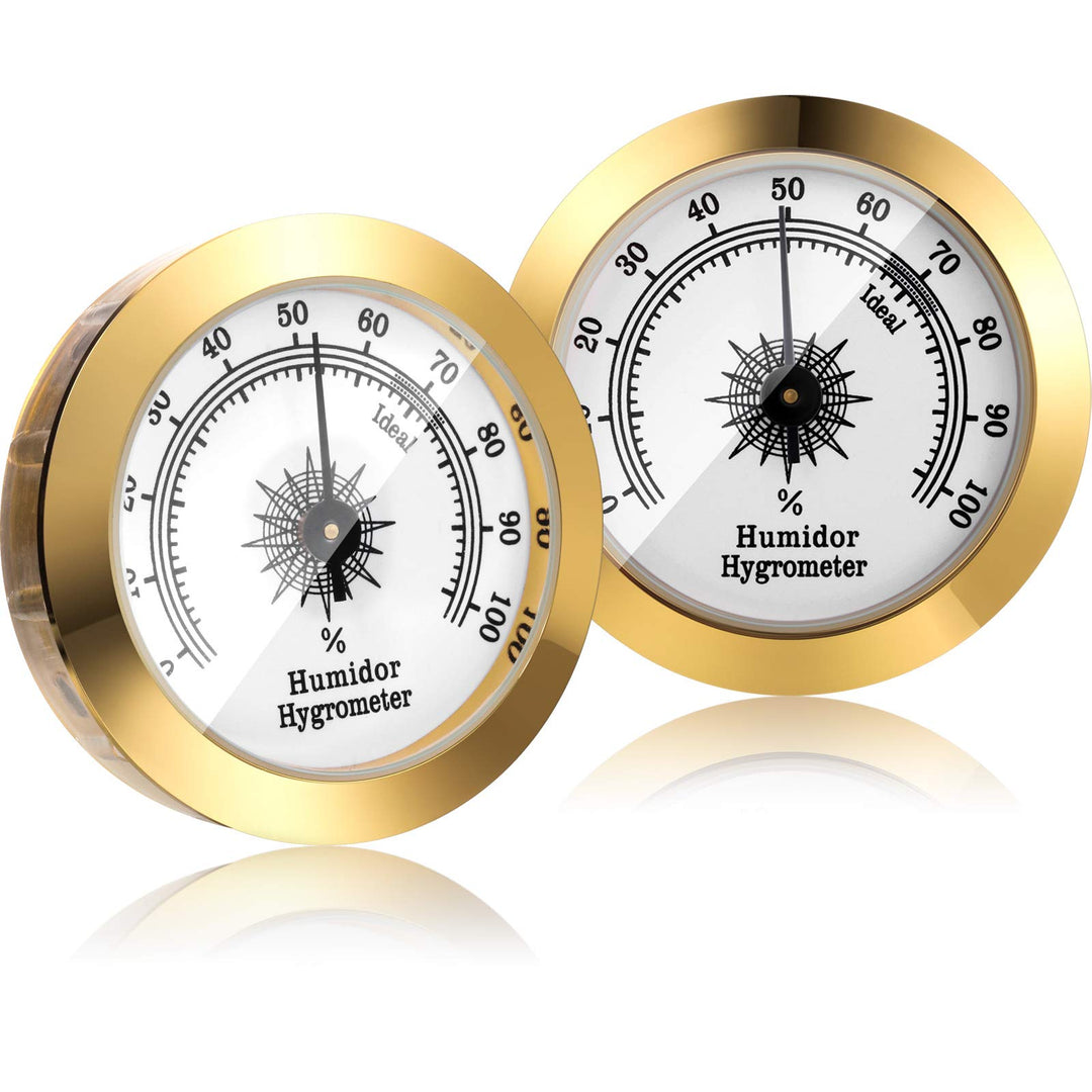 2 Pieces Hygrometer Analog Hygrometer Mechanical Round Hygrometer Humidity Gauge for Cabinet Cans, 2 Inch (Gold)