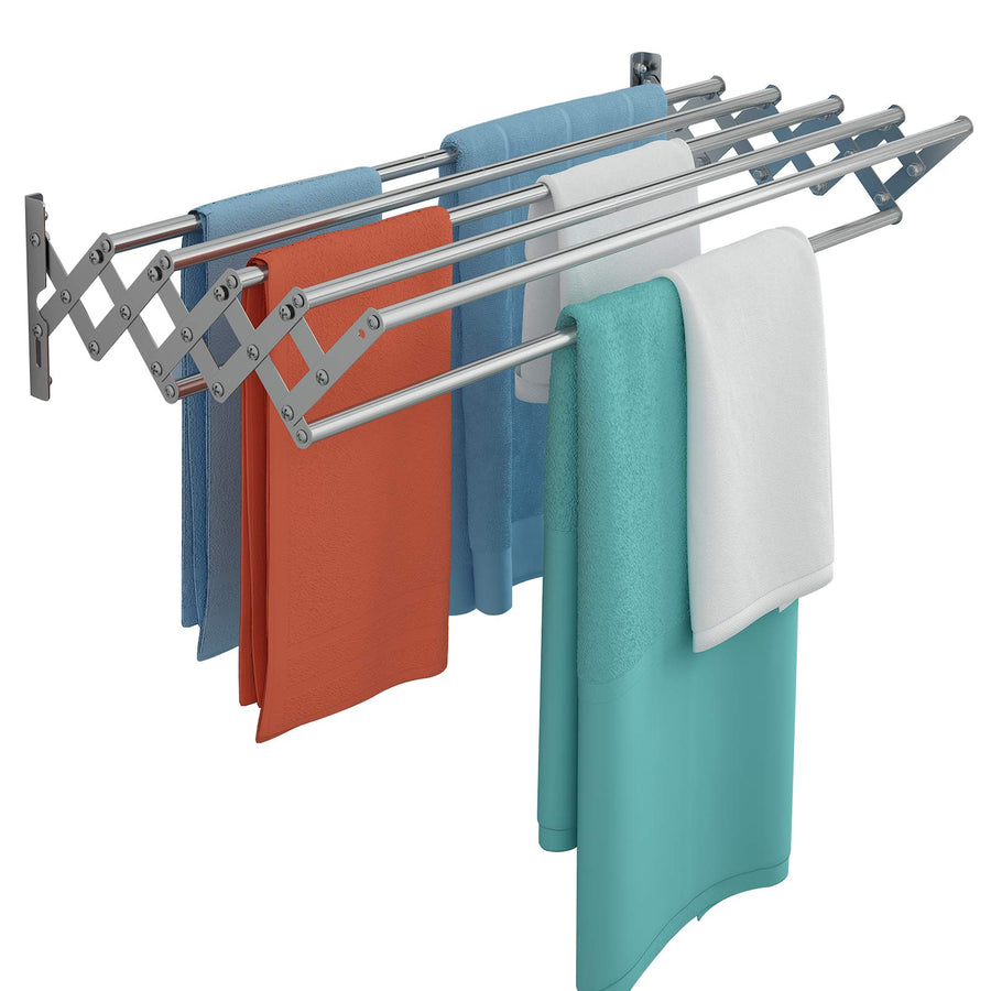 Wall Mounted Clothes Drying Rack, Accordion Retractable Drying Rack for Laundry Room/Bathroom Tower,Easy to Install 31.5-inch Rod, 60 lb Capacity- Indoor and Outdoor Use