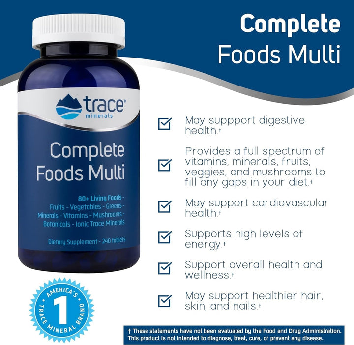 | Complete Foods Multi | Multi-Vitamin Supports Energy, Overall Health, Digestion, Packed with 80+ Living Foods | All Natural, Gluten Free | 120 Tablets