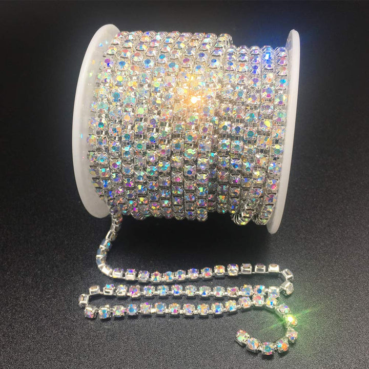 1 Roll 10 Yards Rhinestone Chain, Crystal Rhinestones Close Chain, Sew on Crystal Rhinstone Chain Trim, Crystal Claw Cup Chain Roll (Crystal AB, SS16 4MM)