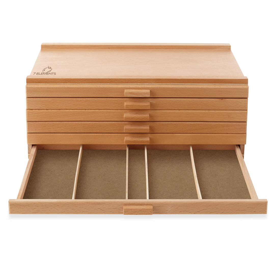 6 Drawer Wooden Artist Storage Supply Box for Pastels, Pencils, Pens, Markers, Brushes and Tools