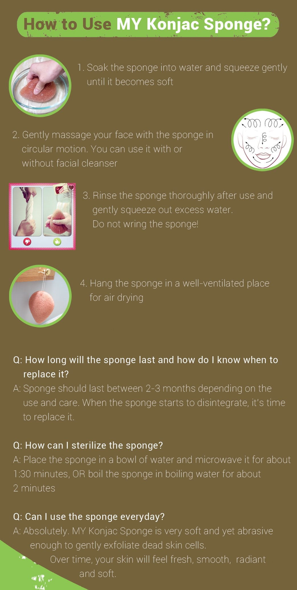 MY Konjac Sponge All Natural Korean Fiber French Red Clay Facial Sponge. Excellent for Dry or Mature Skin. Halal, Leaping Bunny Cruelty Free and the Vegan Society Certified