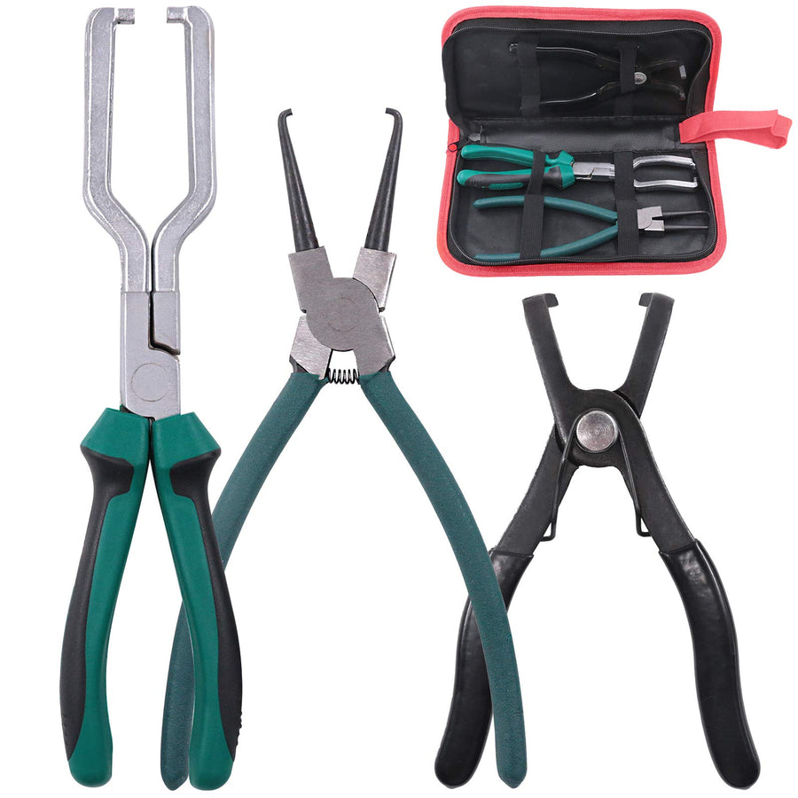Fuel Line Petrol Clip Pipe Pliers 9 Inch Fuel Filter Calipers Fuel Line Pliers and 80 Degree Disconnect Pliers Push Pin Pliers Set (Pack of 3)