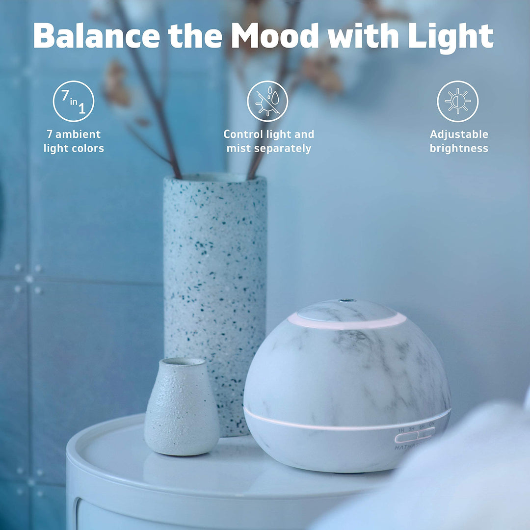 Marble Essential Oil Diffuser, Aroma Diffuser, 350ml Aromatherapy Diffuser, Diffusers for Home, Ultrasonic Cool Mist Room Humidifier, 24+ Hour Capacity, 7-Color Mood Light, BPA-Free (White)