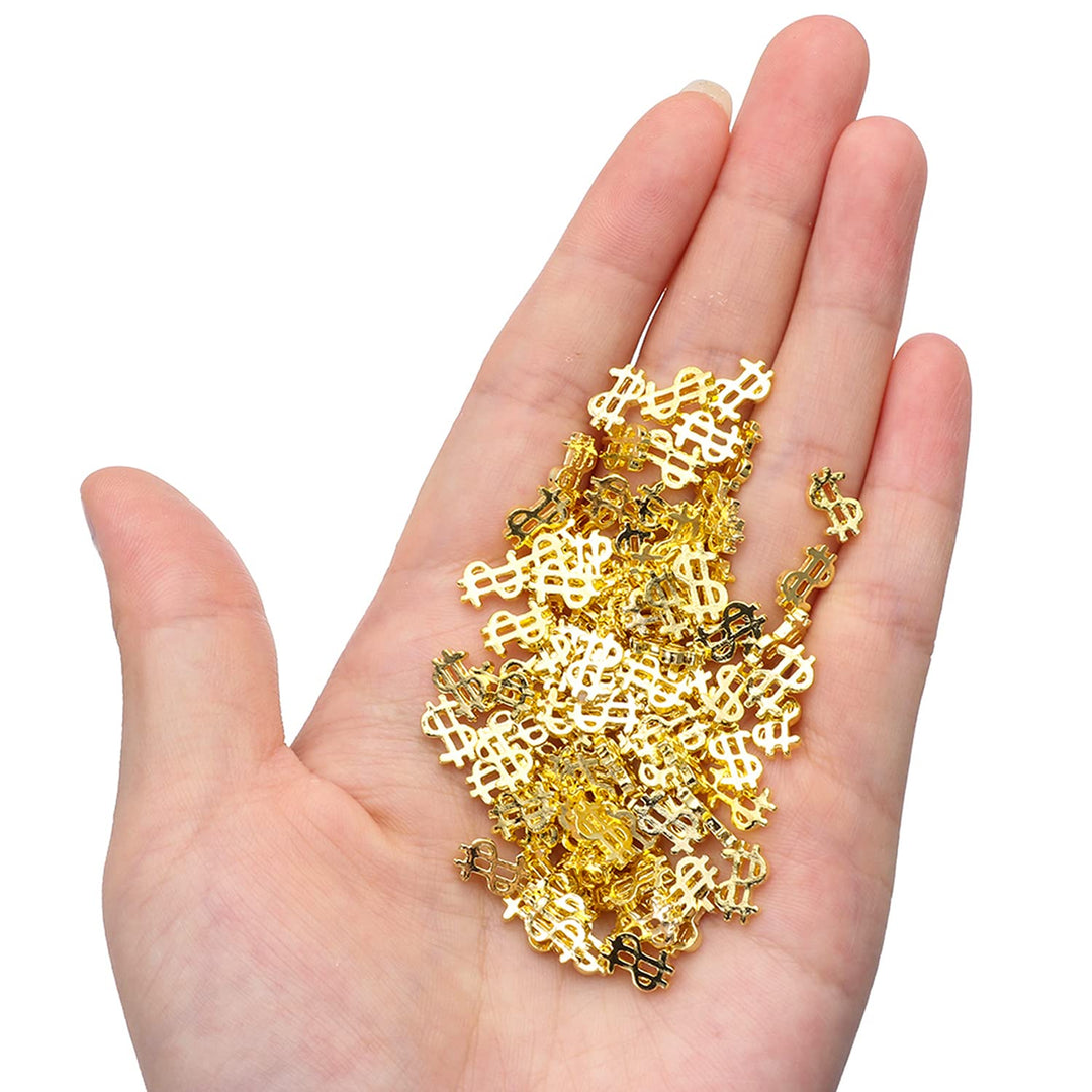 100pieces Luxury 3D Golden Dollar Sign Nail Art Charms Dollar Mark Shape Nail Stickers Jewels Bill Money Design Nail Art Studs Accessories for Women Girls Ladies (0.20inchx0.31inch)