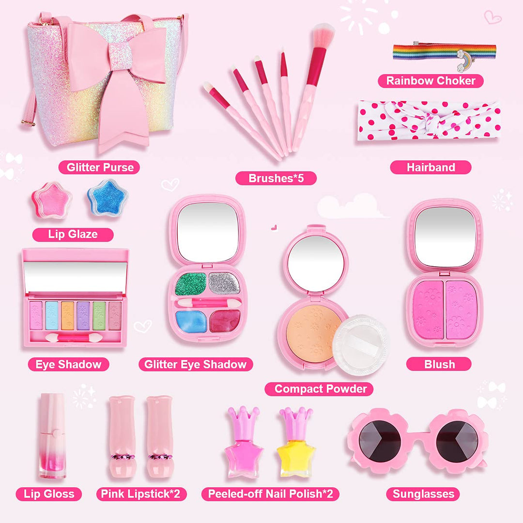 Kids Makeup Kit for Girl, Washable Real Makeup Set for Little Girl with Purse, Play Makeup for Little Girls Kids Age 4 5 6 7 8 Years Old Christmas Birthday Gifts, Makeup for Kids 8-12