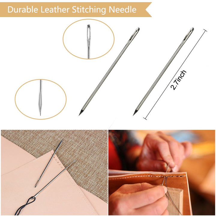 20 Pieces Leather Craft Tools with Hand Sewing Needles Drilling Awl Waxed Thread and Thimble for Leather Upholstery Carpet Canvas DIY Sewing