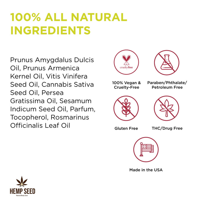 Hemp Seed Massage & Body Oil, Lavender Scent - 8 fl. oz. - Nourishing, Moisturizing Massage Oil - Hemp Seed, Apricot, Grapeseed & Sweet Almond Oil - Vegan & Cruelty Free