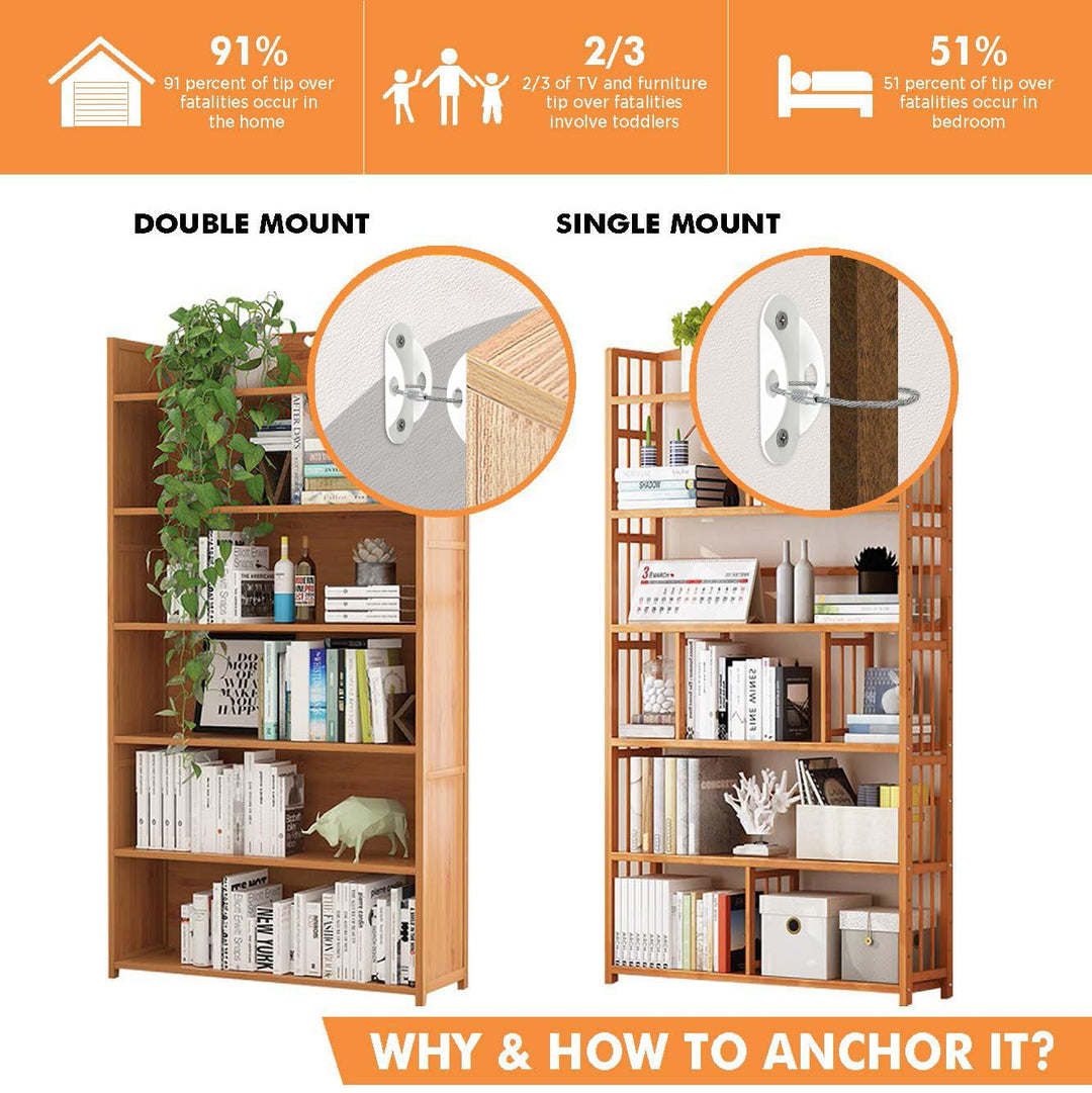 Furniture Anchors and Straps (Pack of 10) for Dresser, Bookcase, Shelves and Earthquake Resistant Anti Tip Safety for Child, Pet and Baby Proofing