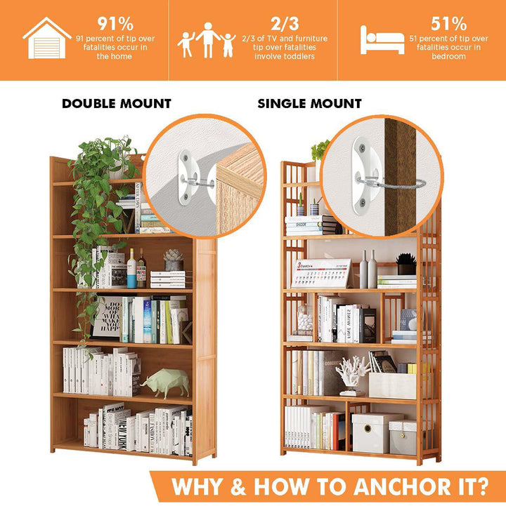 Furniture Anchors and Straps (Pack of 10) for Dresser, Bookcase, Shelves and Earthquake Resistant Anti Tip Safety for Child, Pet and Baby Proofing