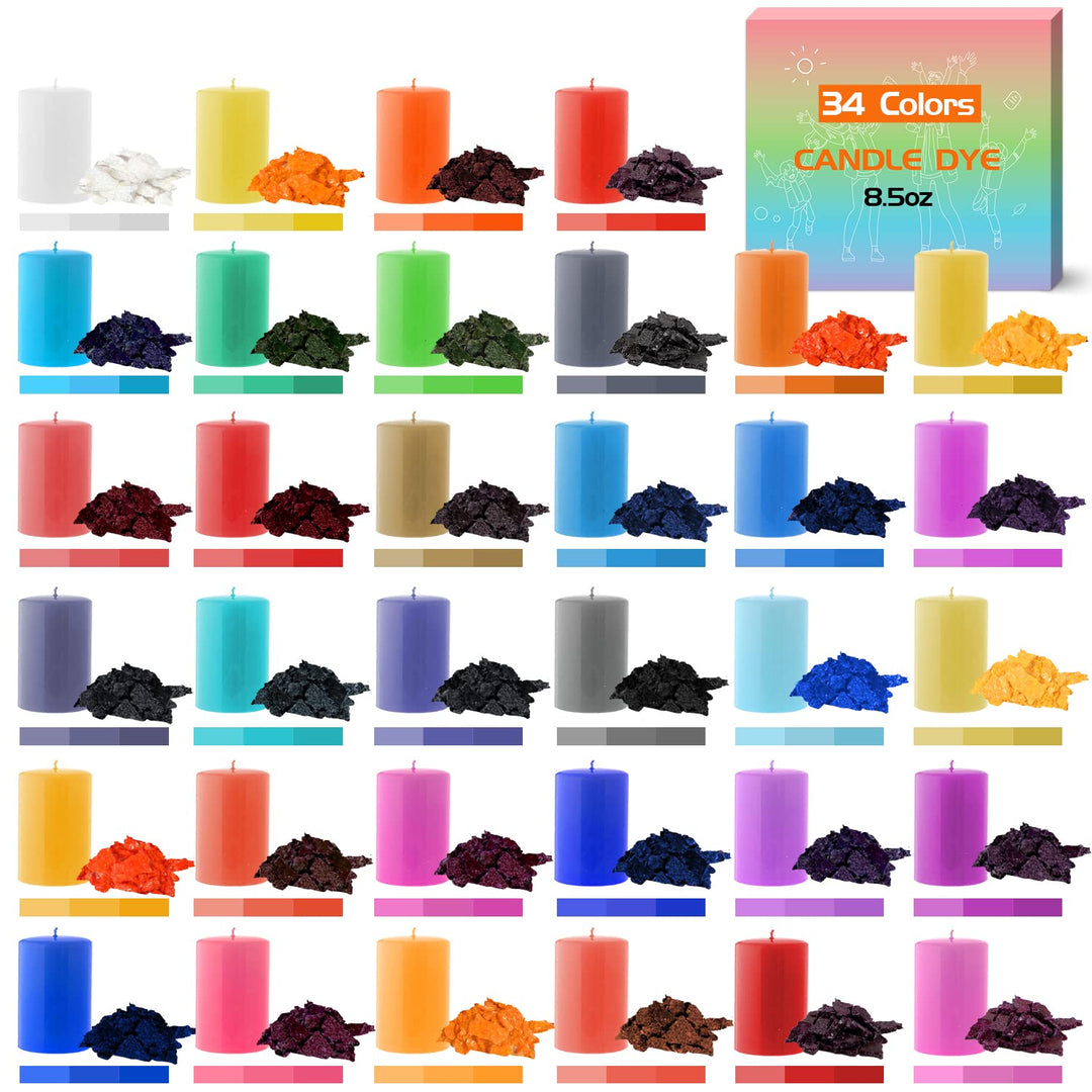 Candle Color Dye for Soy Wax, Safe and Natural- 34 Popular Colors for Candle Making - 8.5oz