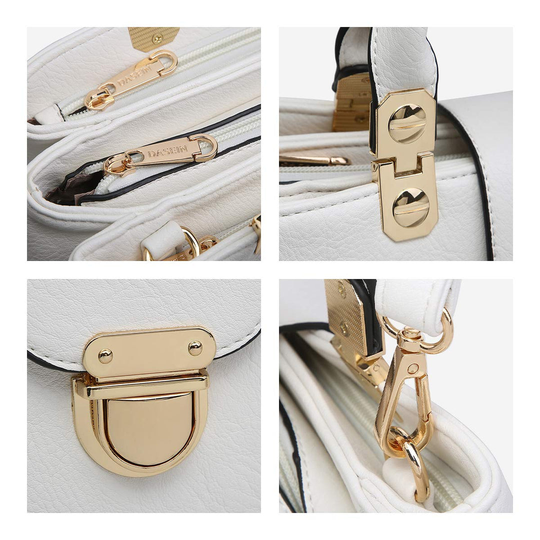 Women Satchel Handbags Top Handle Purse Medium Tote Bag Vegan Leather Shoulder Bag White