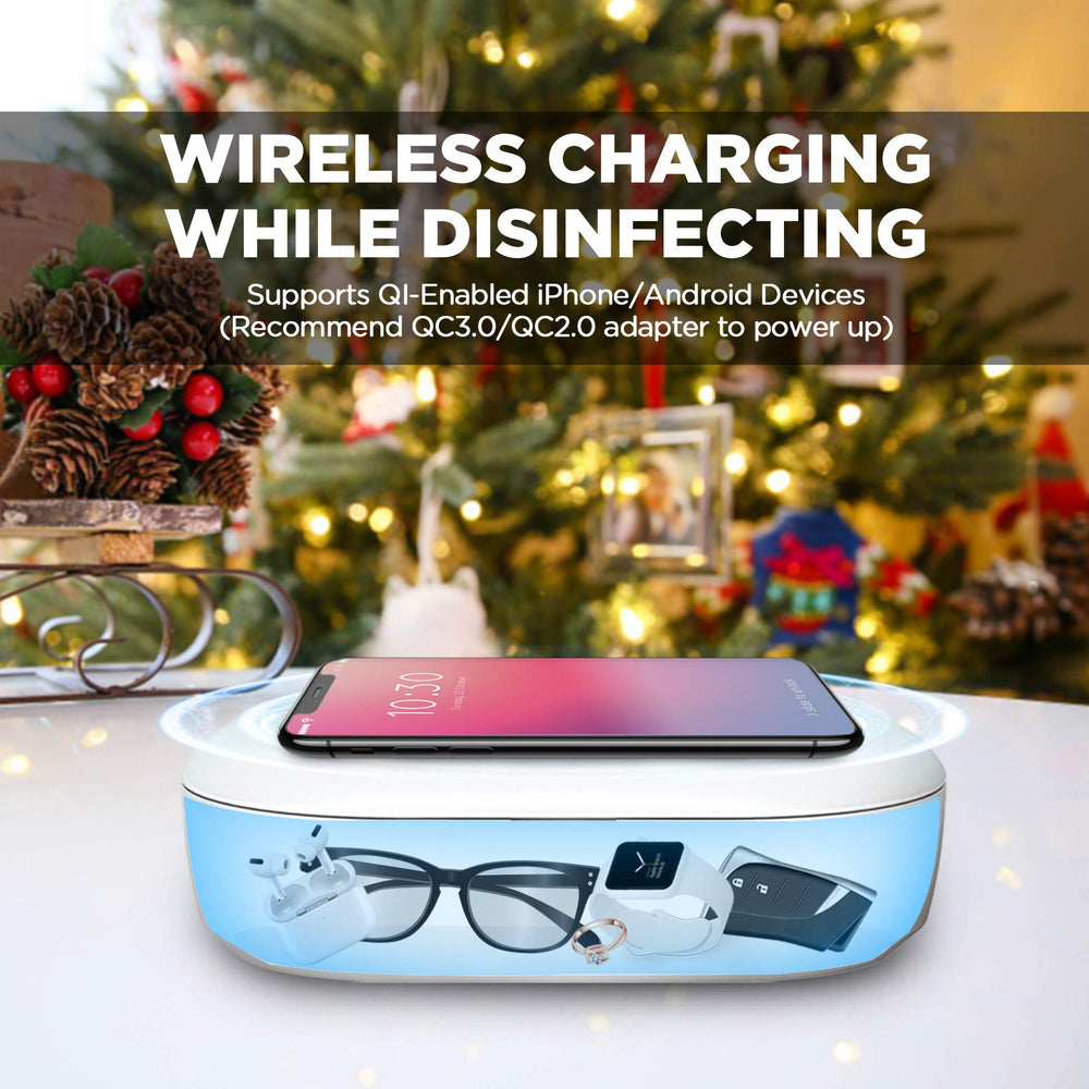 UV Light Sanitizer Box with Wireless Charging, 8 UV-C LED Lights for Phones, Toothbrushes, Nail Tools, Jewelry, and More (Pink)