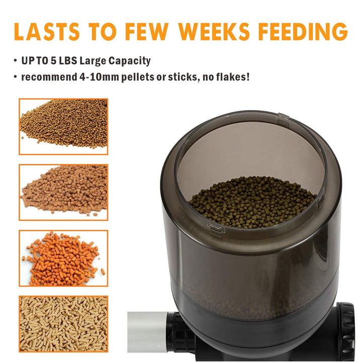 Large Programmable Auto Pond Feeder with LCD Display Controller Automatic Fish Food Feeding Dispenser Outdoor Koi Fish Feeder 5.5 L Capacity