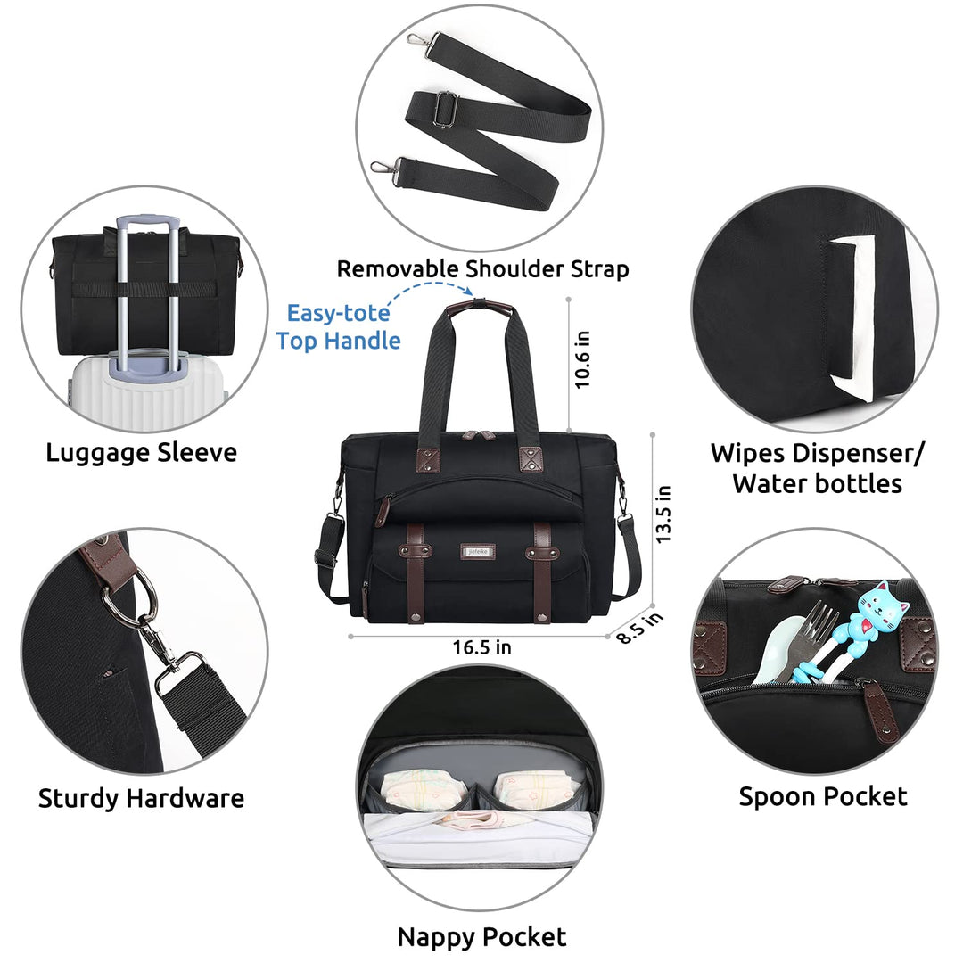 Diaper Bag Tote with Changing Pad,Black Baby Diaper Bag Tote for Boys Girls Dad Mom,Large Travel Diaper Bags with Anti-Theft Insulated Pocket for Overnight Weekend Hospital
