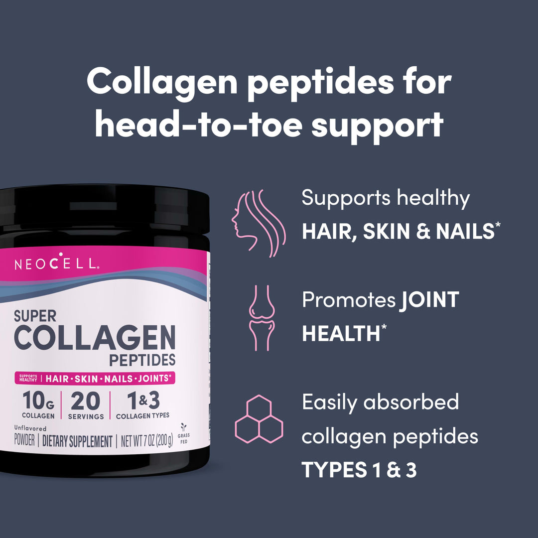 Super Collagen Peptides, 10g Collagen Peptides per Serving, Gluten Free, Keto Friendly, Non-GMO, Grass Fed, Healthy Hair, Skin, Nails and Joints, Unflavored Powder, 7 oz., 1 Canister