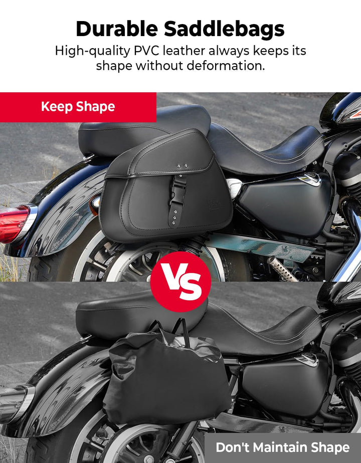 Motorcycle Saddlebags with Buckles, 16L Waterproof Throw Over Saddlebags, PU Leather Saddlebags for Sportster Softail Dyna V-star Shadow, Universal Motorcycle Accessories, Black