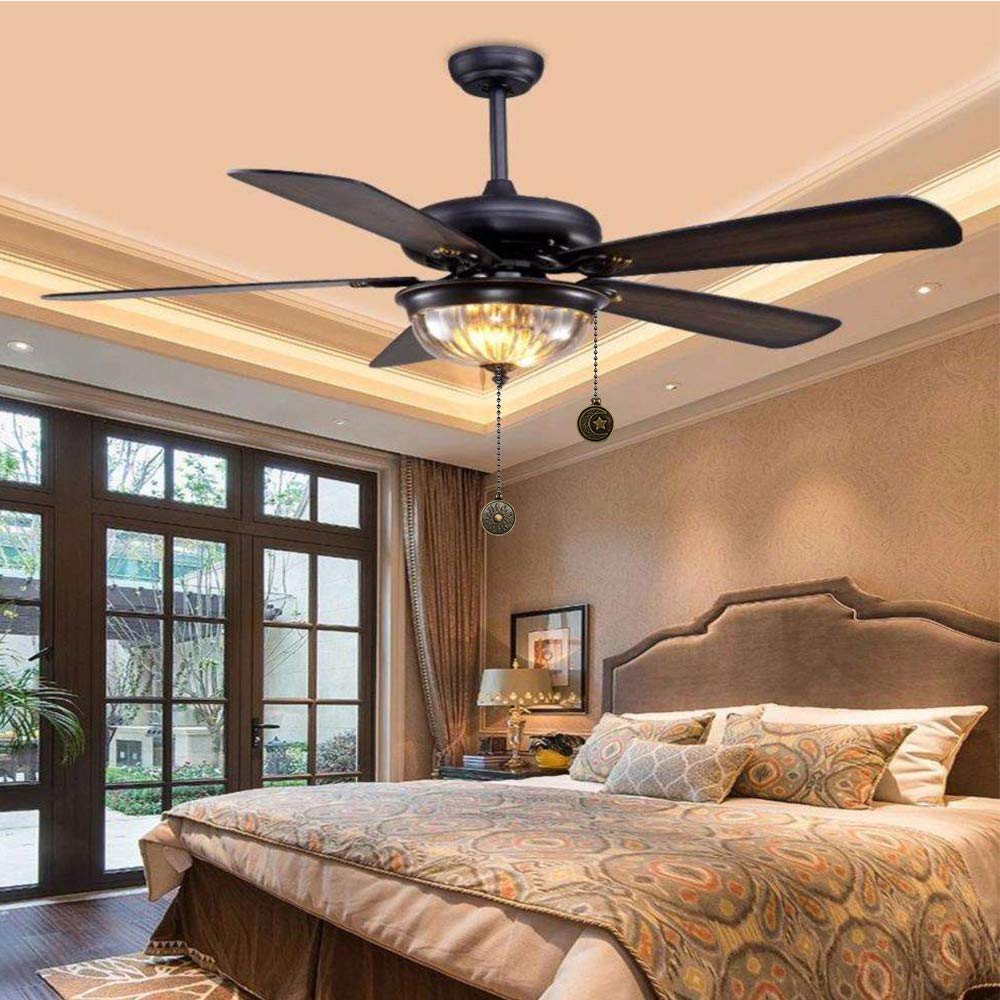 Copper Ceiling Fan Pull Chain Set, Decorative Totem Fan Pull Chain Pendant Extension, 12 Inches Lighting & Fan Beaded Ball Chain Extender Ornament with Connector, Moon and Sun (2Pack)