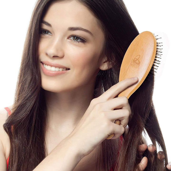 Hair Brush Boar Bristle Hairbrush for Thick Curly Thin Long Short Wet or Dry Hair Adds Shine and Makes Hair Smooth, Wooden Comb, Travel Bag & Gift Box Included