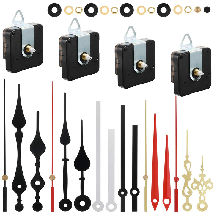 4 Pieces Quartz DIY Wall Clock Movement Mechanism Battery Operated Clock Motor Kit with 6 Sets of Hands (0.5 Inch/ 13 mm, Red, White, Black, Gold)