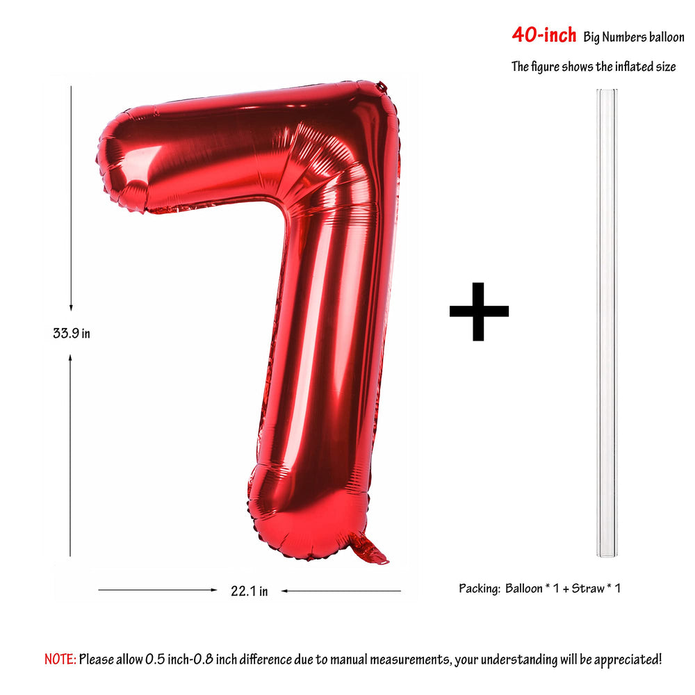 40 Inch Red Large Numbers Birthday Party Decorations Helium Foil Mylar Big Number Balloon Digital 7