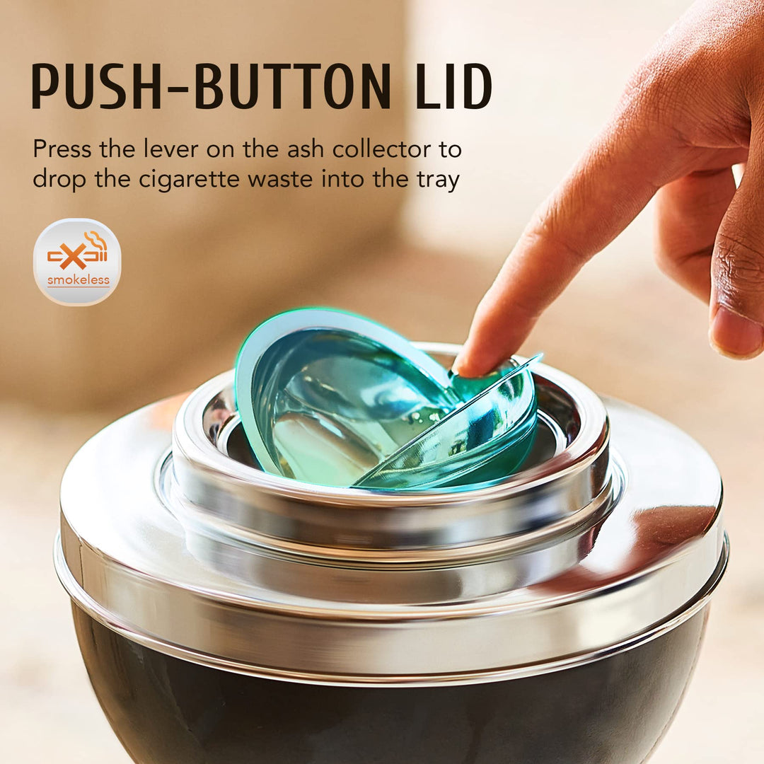 Ashtray with Lid, Smokeless Standing Outdoor Ashtray for Home Garden Patio Cigarettes Ash Butt Disposal, 24or 16.5 Stainless Steel Windproof Stand Outside Cigar Container Ash Tray, Black