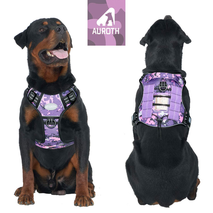 Auroth Tactical Dog Harness for Small Medium Large Dogs No Pull Adjustable Pet Harness Reflective K9 Working Training Easy Control Pet Vest Military Service Dog Harnesses (L, Purple Camo)