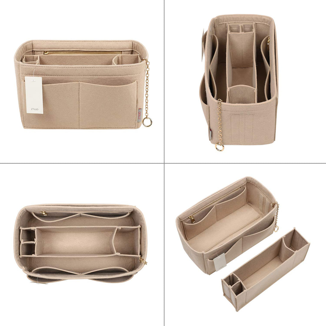 Purse Organizer Insert, Felt Purse Organizer with Zipper and Sewn Bottom Insert, Fit Speedy Neverfull Graceful,6 Sizes (Medium,Beige)