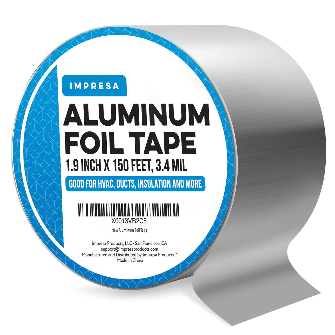 Aluminum Foil Tape - 1.9 Inches Wide (150 Feet/50 Yards) - Foil Tape for Ductwork - Ideal for Sealing and Patching Hot and Cold HVAC, Ducts, Pipes - Silver Tape for Home and Commercial Use