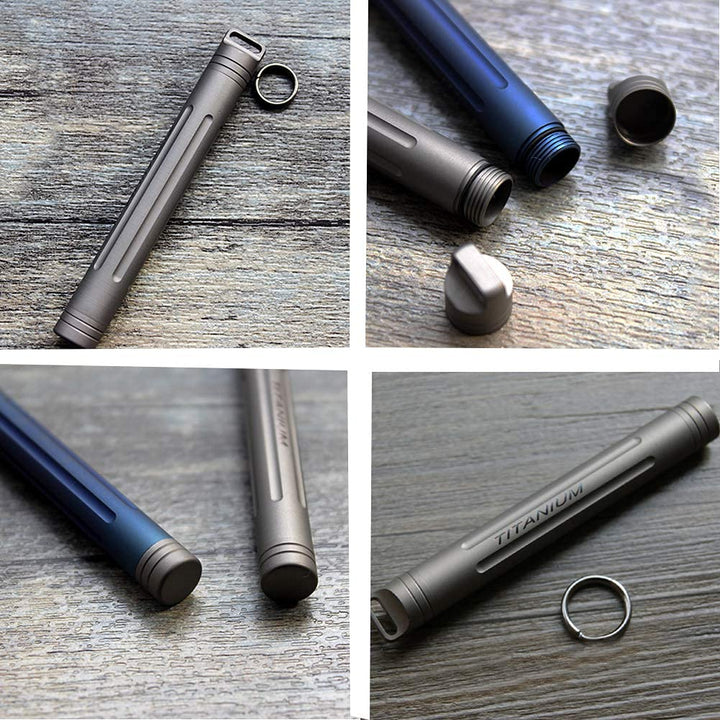Titanium Toothpick Holder Portable Waterproof Metal Toothpicks Holder-With Small Key Ring & Mini Tooth Pick Holder Cleaning Brush(Grey)
