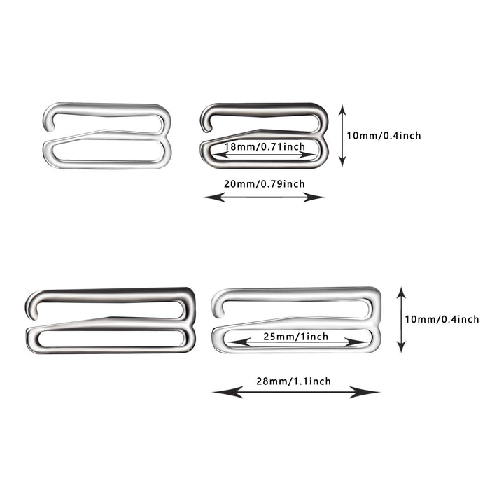 40 Pieces Swimsuit Bra Hooks Bra Strap Hook Replacement Bra Strap Slide Hook Metal for Swimsuit Tops and Lingerie, 2 Sizes (18 mm, 25 mm, Black, Silver)