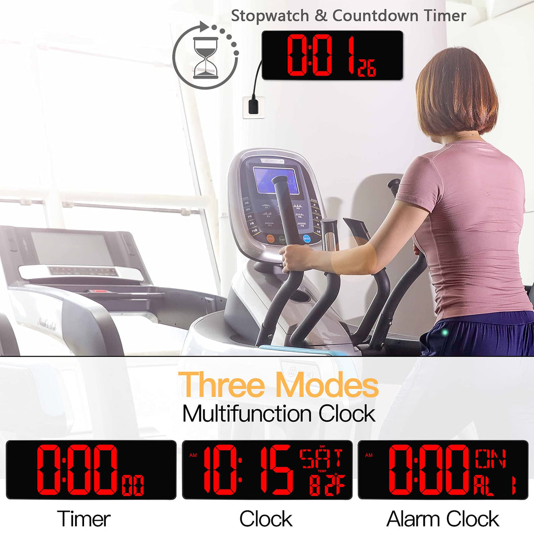 Large Digital Wall Clock with Remote Control, 17.2 Inch LED Large Display Count Up & Down Timer, Adjustable Brightness Alarm Clock with Day/Date/Temperature for Home, Gym, Office and Classroom