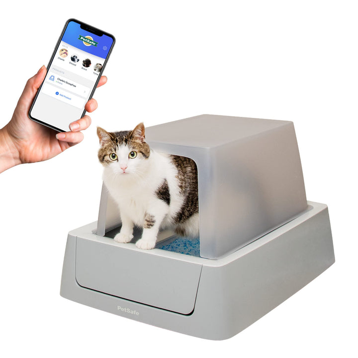 ScoopFree Crystal Smart Self-Cleaning Cat Litter Box - WiFi & App Enabled - Hands-Free Cleanup, Less Tracking, Superior Odor Control - Includes Disposable Tray and Hood