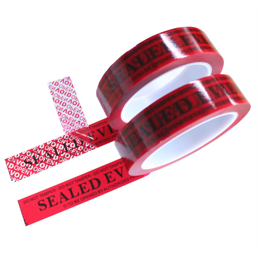 - 2 Rolls Precut 100% Total Transfer Tamper Resistant Security Packaging Tapes for Evidence Collection (1 Inch x 55 Yards x 2 Mil, Ultra-Thick “Void” Film, Red)