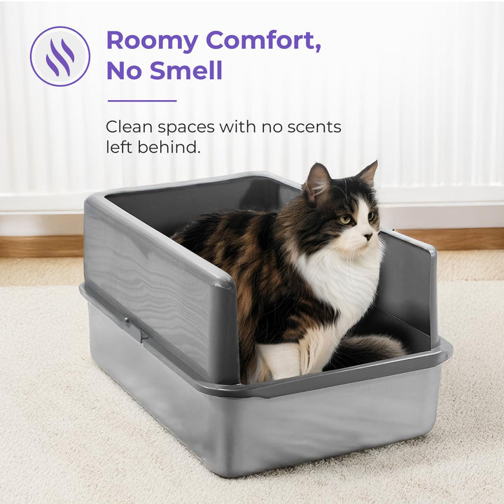 XL Stainless Steel Litter Box with Enclosure - High-Sided Metal Litter Box for Large Cats - Easy to Clean, Rust-Resistant, and Durable - 23.5 x 15.5 x 6 Inches