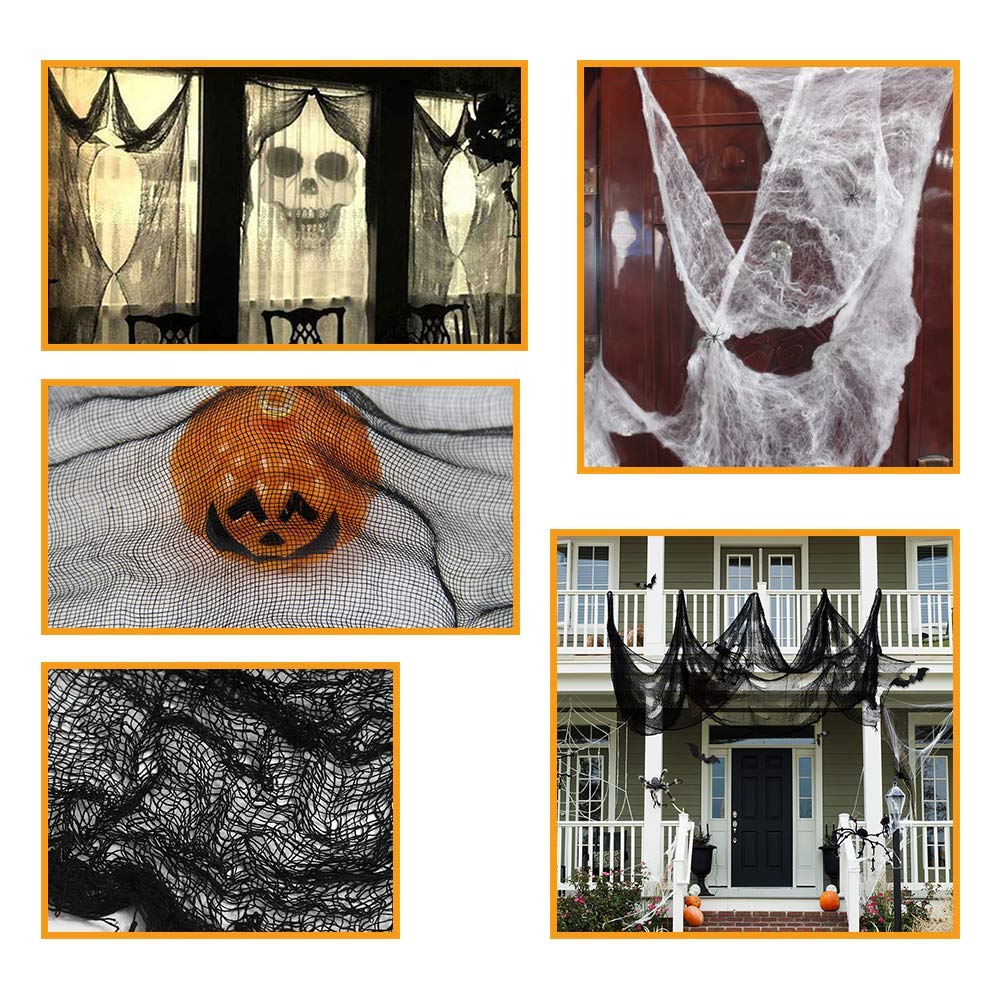 Halloween Creepy Cloth Black 360 x 79 Inches Spooky Halloween Decorations Cheesecloth with Spider Web Party Supplies Décor for Haunted House, Garden, Patio, Indoor Wall Hanger Windows