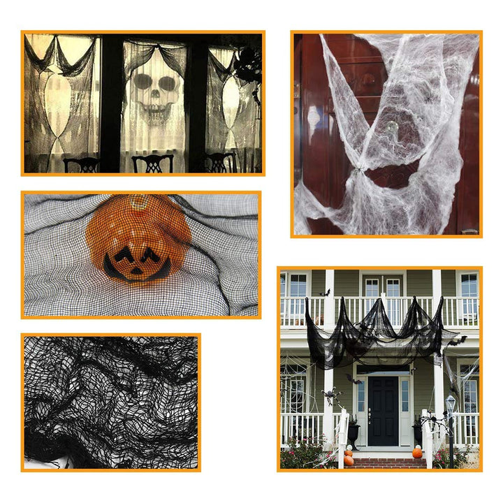 Halloween Creepy Cloth Black 360 x 79 Inches Spooky Halloween Decorations Cheesecloth with Spider Web Party Supplies Décor for Haunted House, Garden, Patio, Indoor Wall Hanger Windows