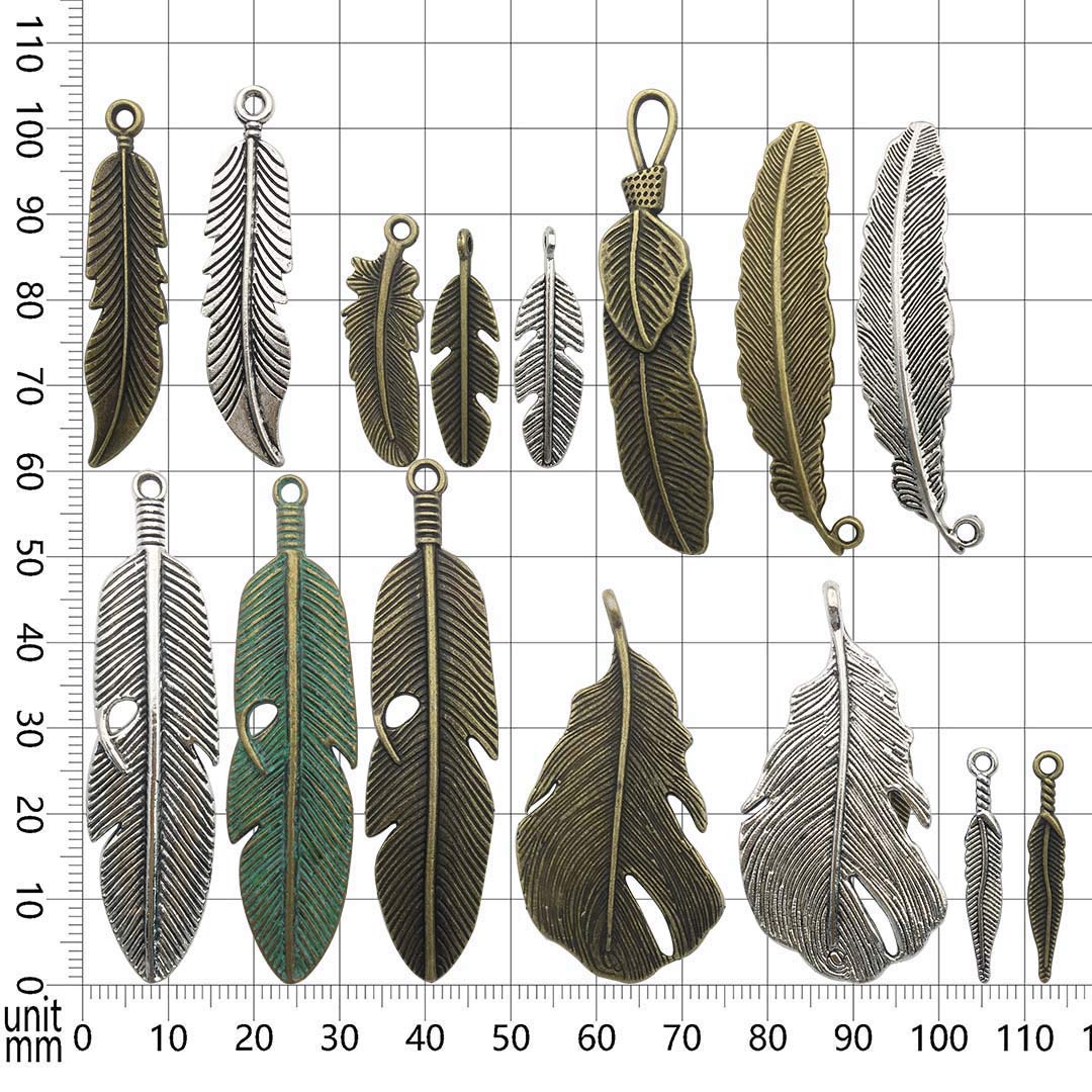 Samanter 100g Feather Charms Collection - Antique Silver Bronze Patina Big Goose Bird Plume Plumage Pinion Wing Feather Metal Pendants for Jewelry Making DIY Findings (HM17)